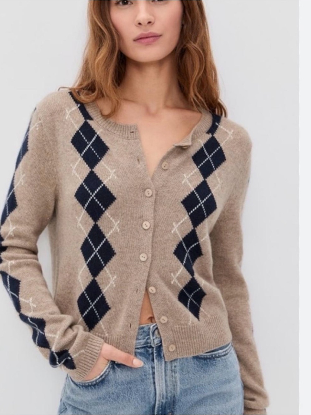 Reformation Cashmere Cardigan - Taupe/Navy